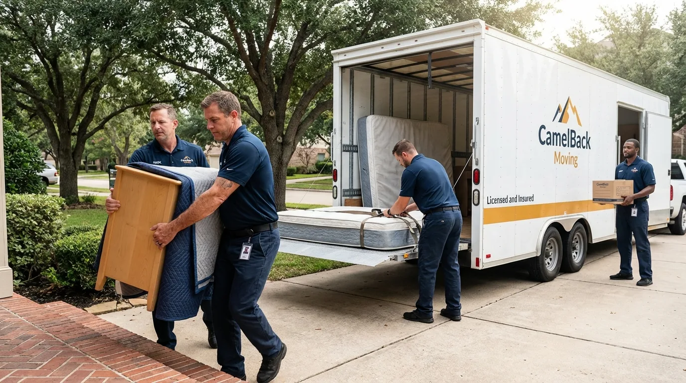 Crew loading residential truck for cross-state move from Whitmore Lake, MI