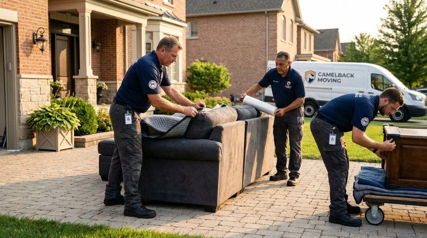 Large estate moving crew wrapping furniture in Whitmore Lake, MI